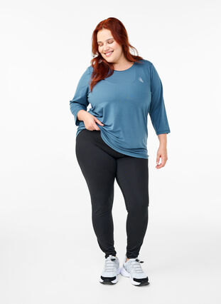 Zizzi Træningsbluse med 3/4 ærmer, Indian Teal, Model image number 2