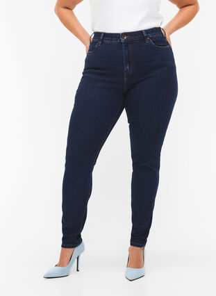 Zizzi Amy jeans med høj talje og super slim fit, Dark blue, Model image number 2