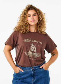 T-shirt i økologisk bomuld med print, Brown Wash W. Wisdom, Model