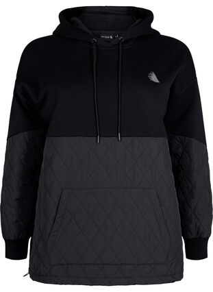 Zizzi Sweatshirt med hætte og quilt, Black, Packshot image number 0