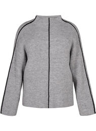 Strikbluse med uld og kontrast striber, Medium Grey Melange