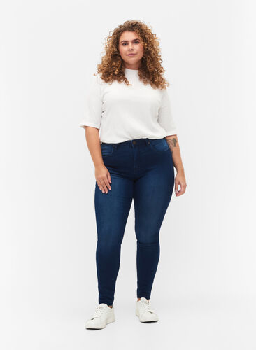 Zizzi Super slim Amy jeans med høj talje, Blue Denim, Model image number 0