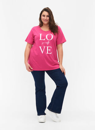 Zizzi FLASH - T-shirt med motiv, Raspberry Rose, Model image number 2