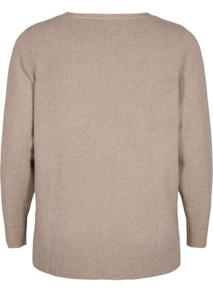 Zizzi Strikbluse med v-hals, Desert Taupe Melange, Packshot image number 1