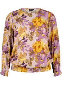 Smockbluse med blomsterprint