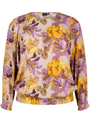 Zizzi Smockbluse med blomsterprint, Purple Flower, Packshot image number 0