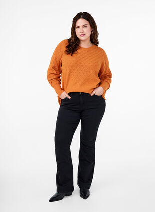 Zizzi Strikbluse med hulmønster, Marmelade Mel., Model image number 3