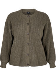 Ribstrikket cardigan med knapper, Dusky Green Mel.