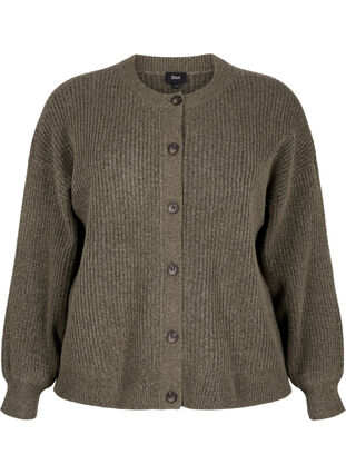 Zizzi Ribstrikket cardigan med knapper, Dusky Green Mel., Packshot image number 0