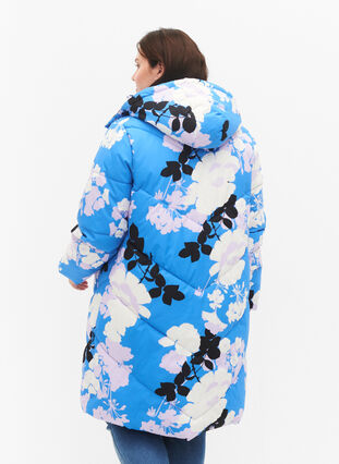 Lang jakke 42-60 Blå - med - blomsterprint - Str. Zizzi