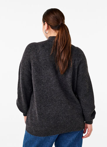 Zizzi Strikbluse med sløjfe detalje, Dark Grey White Mel., Model image number 1