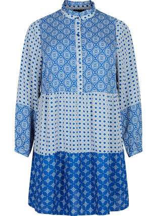 Zizzi A-shape kjole med mønstre og skæringer, Blue AOP, Packshot image number 0