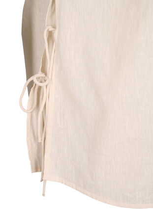 Zizzi Kortærmet bluse i bomuldsmix med hør og snøredetalje, Sandshell, Packshot image number 3