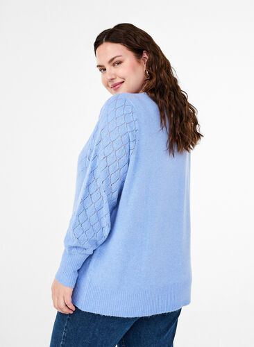 Zizzi Strikbluse med hulmønster, Cornflower Blue Mel., Model image number 1