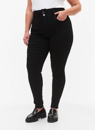 Zizzi Super slim Bea jeans med ekstra høj talje, Black, Model image number 2