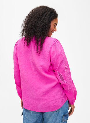 Zizzi Bluse i TENCEL™ Modal med broderidetaljer, Phlox Pink, Model image number 1