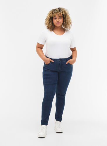 Zizzi Højtaljede super slim Amy jeans, Dark blue, Model image number 0