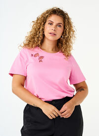 T-shirt i økologisk bomuld med sløjfedetalje, Rosebloom, Model