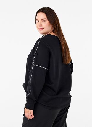 Zizzi Sweatshirt med kontrastsyninger, Black, Model image number 1