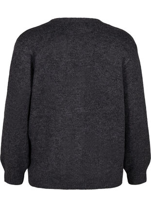 Zizzi Kort strikcardigan med blomsterknapper, Dark Grey Melange, Packshot image number 1