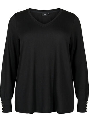 Zizzi Langærmet bluse med bred manchet og knapper, Black, Packshot image number 0