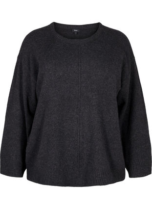 Zizzi Strikbluse med rund hals og midtersøm, Dark Grey Melange, Packshot image number 0