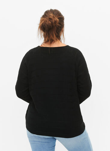 Zizzi Strikbluse med tone-i-tone striber, Black, Model image number 1