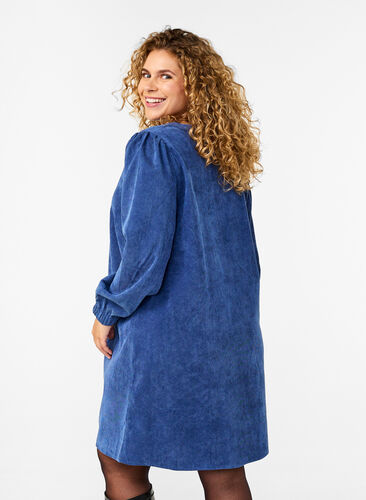 Zizzi Kort fløjlskjole med lange ærmer, Sodalite Blue, Model image number 1