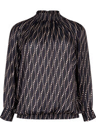 Printet bluse med smock, Black Weaves AOP