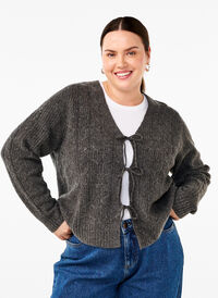 Strikket cardigan med bindedetaljer, Dark Grey Melange, Model