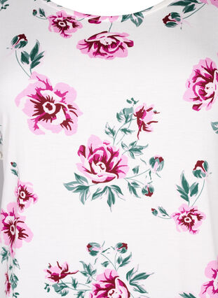 Zizzi Blomstret viskosebluse med korte ærmer, White Pink AOP, Packshot image number 2