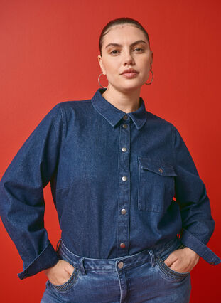 Zizzi Denimjakke med brystlomme, Unwashed Denim, Image image number 0