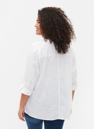 Zizzi Skjortebluse i bomuld med v-udskæring, Bright White, Model image number 1