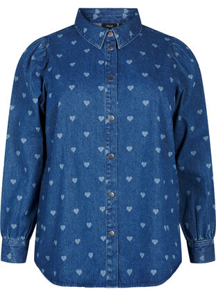 Zizzi Denimskjorte med hjerter, L. Blue D. W. Heart, Packshot image number 0