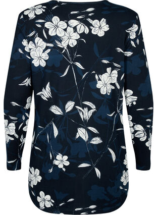 Zizzi Blomstret bluse med lange ærmer, Navy B. Flower AOP, Packshot image number 1