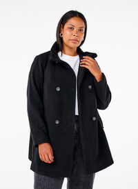 Kort trenchcoat med a-form, Black, Model