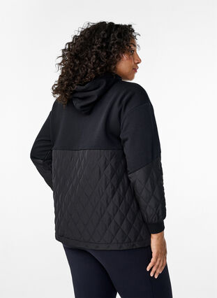 Zizzi Sweatshirt med hætte og quilt, Black, Model image number 1