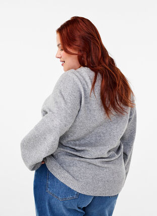 Zizzi Strikbluse med rund hals og midtersøm, Light Grey Melange, Model image number 1