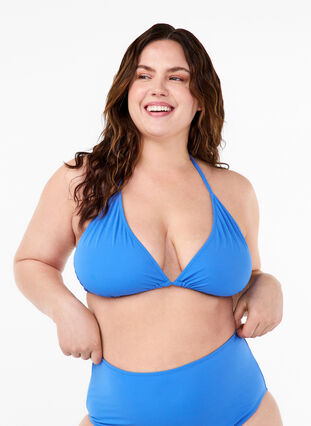 Zizzi Ensfarvet trekants bikini bh, Nebulas Blue, Model image number 0