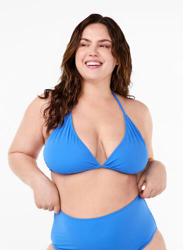 Zizzi Ensfarvet trekants bikini bh, Nebulas Blue, Model image number 0