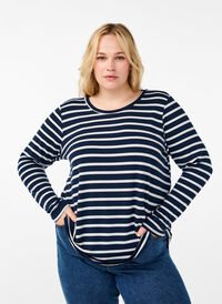 Langærmet bluse med striber, Evening Blue Stripe, Model