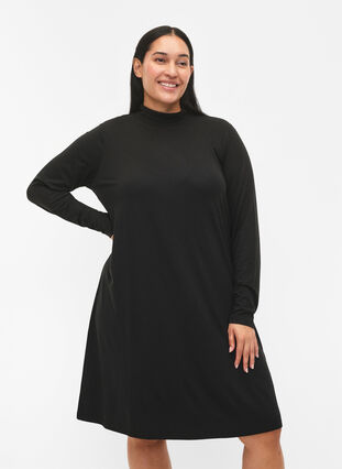 Zizzi FLASH - Langærmet kjole med turtleneck, Black, Model image number 0