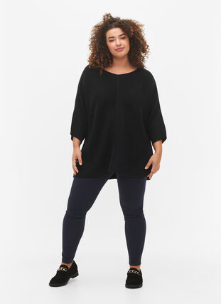 Zizzi Strikbluse med 3/4 ærmer, Black, Model image number 2