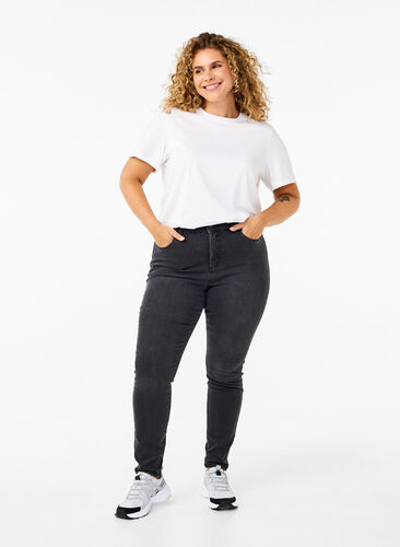 Zizzi Amy jeans med høj talje og super slim fit, Dark Grey Denim, Model image number 0