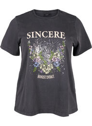 T-shirt i økologisk bomuld med print, D.Grey Wash Sincere