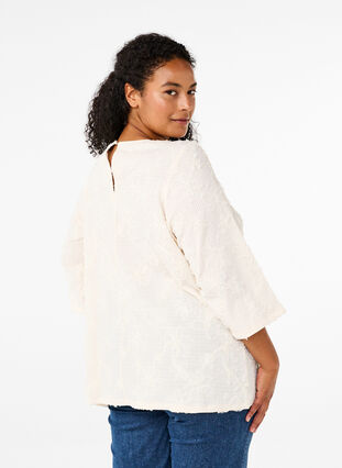 Zizzi Bluse med 3/4 ærmer og 3D blomster, Warm Off-white, Model image number 1