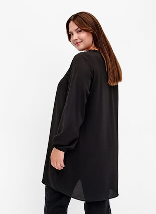 Zizzi Langærmet kjole med v-udskæring, Black, Model image number 1