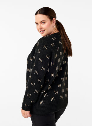 Zizzi Mønstret strikbluse, Black Mel. Nomad, Model image number 1