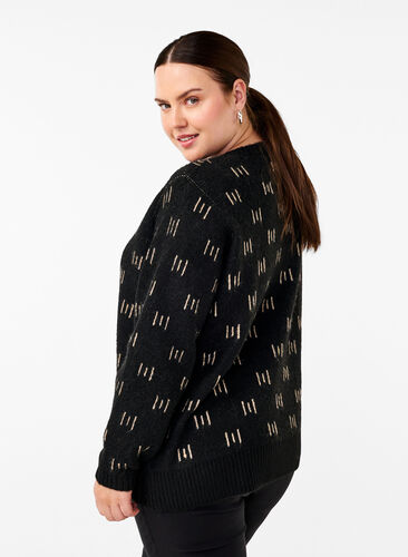 Zizzi Mønstret strikbluse, Black Mel. Nomad, Model image number 1