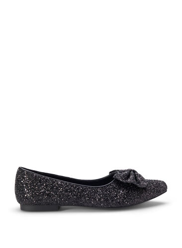 Zizzi Wide fit glitter ballerina med sløjfe, Black, Packshot image number 0